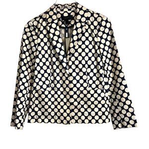 J.Crew Blazer Jacket 98% Cotton Navy Blue with Cream Polka Dots Women’s Size 4